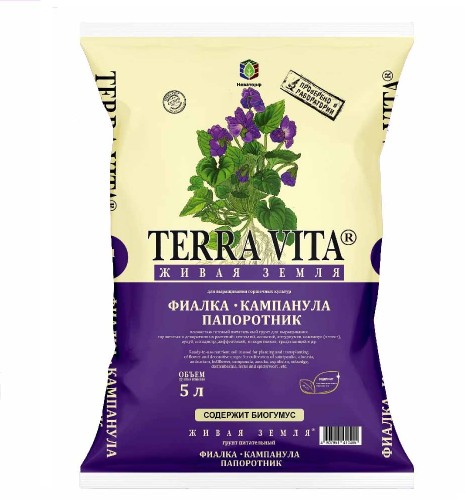 ЖИВАЯ ЗЕМЛЯ Торфогрунт ФИАЛКА-КАМПАНУЛА-ПАПОРОТНИК 5л TERRA VITA