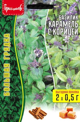 Базилик Карамель с Корицей (2 сорта в одном пакете) цв.п 0,5гр + 0,5гр ИП Григорьев