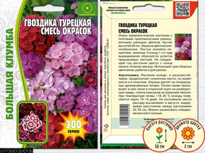 Гвоздика турецкая Смесь Окрасок цв.п 300шт ИП Григорьев