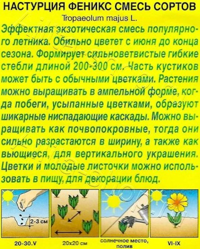 Настурция Феникс, смесь сортов цв.п 5шт Аэлита