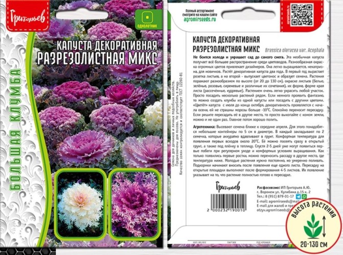 Капуста декоративная Разрезолистная микс цв.п 30шт ИП Григорьев