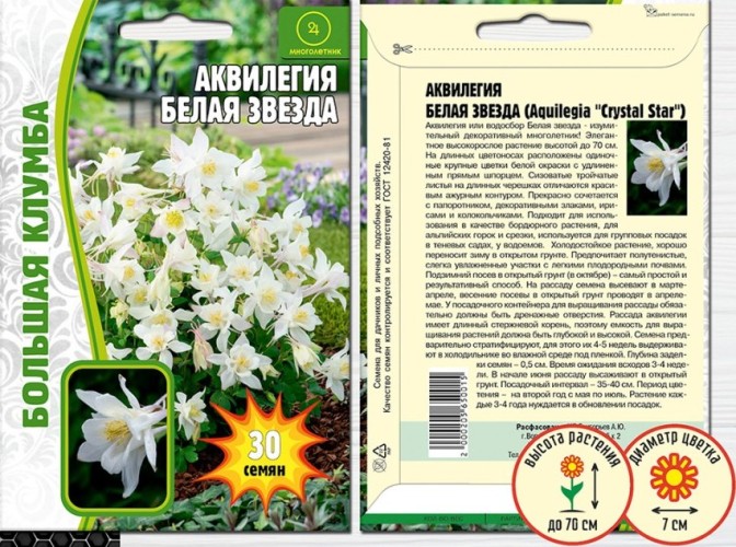 Аквилегия Белая Звезда цв.п 30шт ИП Григорьев