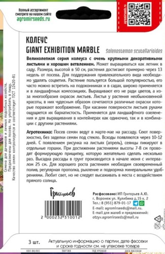 Колеус Giant Exhibition Marble цв.п 3шт ИП Григорьев