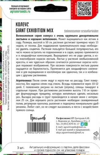 Колеус Giant Exhibition Mix цв.п 3шт ИП Григорьев